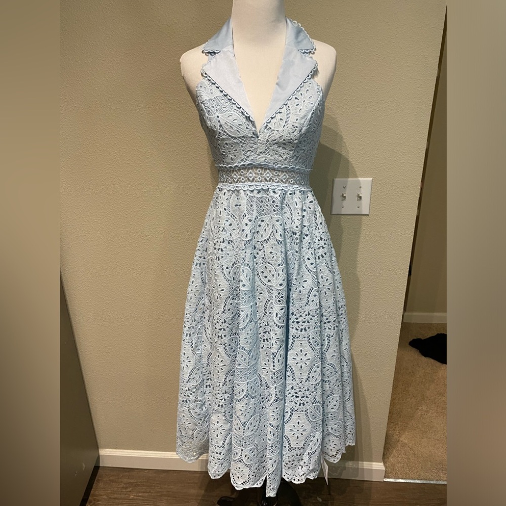 NWT ASOS Lace Light blue halter neck dress Petite 6 Small midi Bridal party - Picture 4 of 11